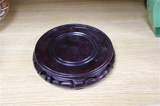 A Chinese famille rose basin, on wood stand height 12cm diameter 26cm